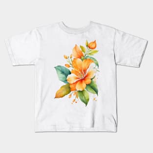 watercolor orange flower and leaf Kids T-Shirt